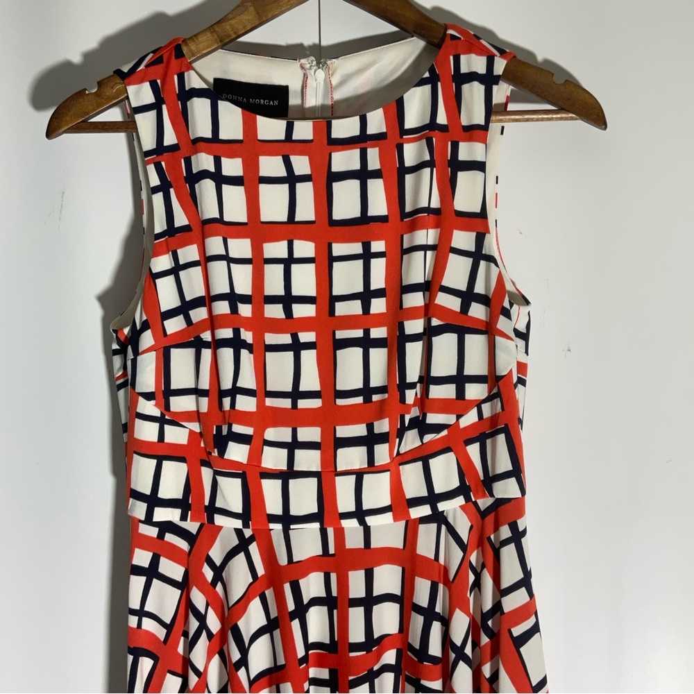Donna Morgan Summer White Orange Black Stripe Sleeveless Fit & Flare Dress Sz 2. - Picture 3 of 13